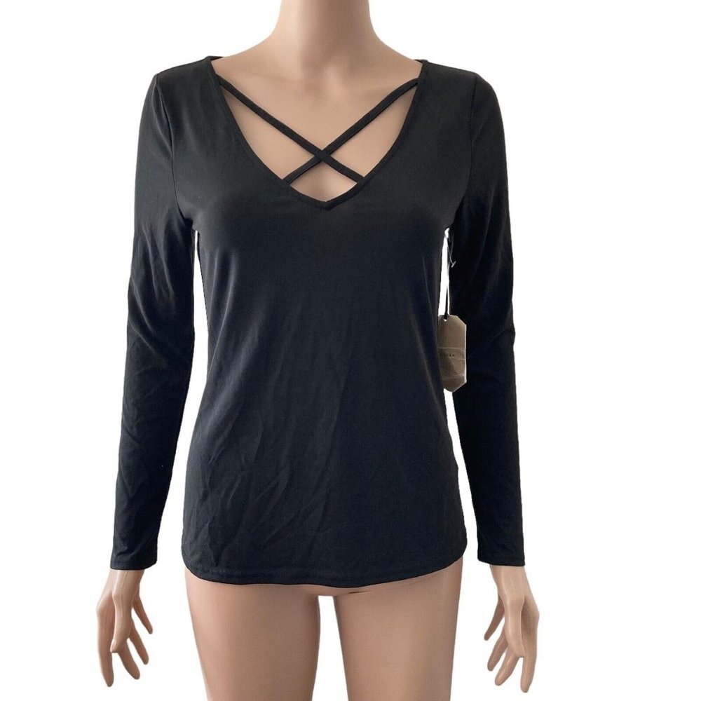 Halogen Shirt Women's Medium Black long-sleeved Stretch New